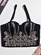 Sequins Mounted Rhinestone Flower Decor Bustier in Black