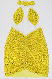 Yellow Euramerican Women Sexy Club Backless Perspectivity Sequins Crop Hip Mini Dress CCY9322-1
