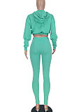 Rose Red Women Pure Color Long Sleeve Fashion Sexy Dew Waist Hooded Tops Sport Pants Sets ED8534-3
