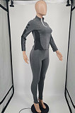 Grey Black High Quality Fabric Matching Color Long Sleeve Tops Skinny Pants Sets YM219-2