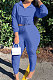 Blue Casual New Long Sleeve Zipeer Loose Tops Skinny Pants Plain Color Sets MOM8029-2