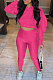 Rose Red Women Pure Color Long Sleeve Fashion Sexy Dew Waist Hooded Tops Sport Pants Sets ED8534-3