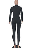 Orange Women Pure Color Sexy Chain Long Sleeve Zipper Hollow Out Bodycon Jumpsuits ED1065-3