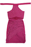 Purple Women Sexy Hollow Out Halter Neck Hot Drilling Hip Bodycon Mid Waist Mini Dress CCY9349-1