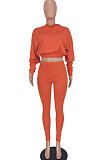 Rose Red Women Pure Color Long Sleeve Fashion Sexy Dew Waist Hooded Tops Sport Pants Sets ED8534-3