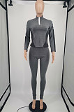 Grey Black High Quality Fabric Matching Color Long Sleeve Tops Skinny Pants Sets YM219-2