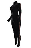Dark Coffee  Women Korea Velvet Thick Sexy Gridding Spliced High Waist Bodycon Jumpsuits BYQ1039-2
