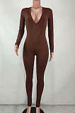 Black Women Sexy Deep V Collar Pure Color Bodycon Jumpsuits BYQ1036-1