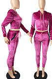 Black High Quality Velvet Long Sleeve Hoodie Tops Skinny Pants Plain Color Sets YLY128-1