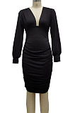 Leopard Printing Fashion New Long Sleeve Deep V Neck Collect Waist Bodycon Dress SMR10587-4