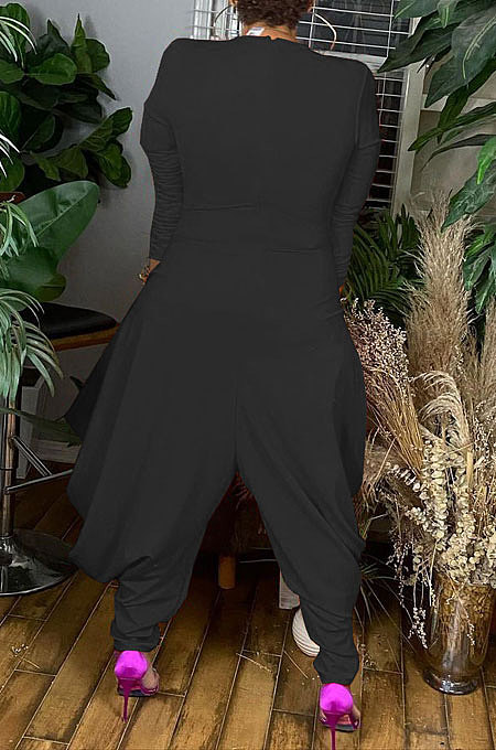 Red Wholesale Pure Color Long Sleeve Deep V Neck Collect Waist Jumpsuits YNS1673-2