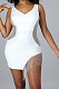 White Women Sleeveless Fashion Sexy V Collar Backless Perspectivity Tassel Bling Bling Hip Mini Dress CCY9282-2
