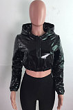 Orange Winter PU Long Sleeve Hooded Cotton Padded Crop Coat LA3295-4