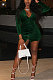 Army Green Women Korea Velvet Bodycon Sexy Button Cardigan Mid Wasit Turn-Down Collar Single-Breasted Mini Dress HXF5072-5