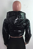 Orange Winter PU Long Sleeve Hooded Cotton Padded Crop Coat LA3295-4