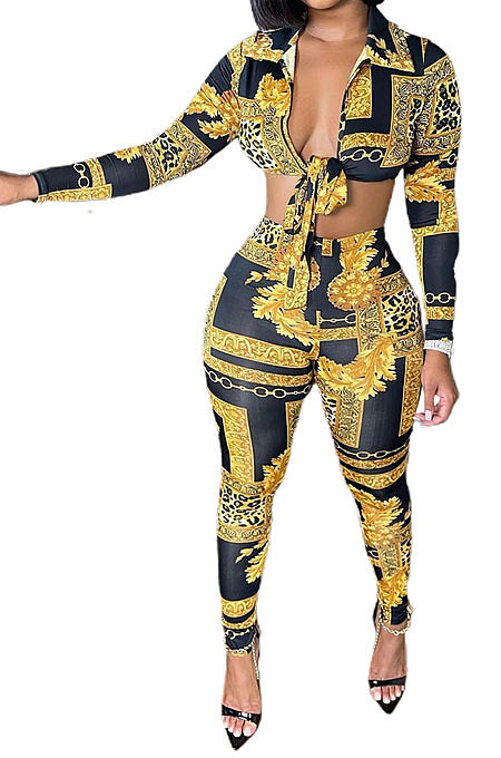 Yellow Women Fashion Sexy Printing Bandage Two Pieces BYQ1038 