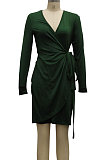 Black High Quality Long Sleeve V Neck Slim Fitting Plain Color Business Dress SMR10276-2
