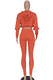 Black Women Pure Color Long Sleeve Fashion Sexy Dew Waist Hooded Tops Sport Pants Sets ED8534-1