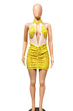 Yellow Euramerican Women Sexy Club Backless Perspectivity Sequins Crop Hip Mini Dress CCY9322-1