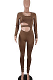 Black Euramerican Women Solid Color Dew Waist Sexy High Waist Bodycon Jumpsuits BYQ1037-1