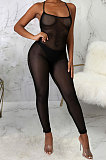 Green Sexy Mesh See-Through Condole Belt Slim Fitting Jumpsuits SMR10540-1
