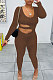 Brown Euramerican Women Solid Color Dew Waist Sexy High Waist Bodycon Jumpsuits BYQ1037-3