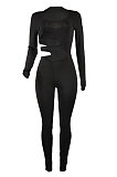 Brown Euramerican Women Solid Color Dew Waist Sexy High Waist Bodycon Jumpsuits BYQ1037-3
