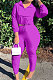 Purple Casual New Long Sleeve Zipeer Loose Tops Skinny Pants Plain Color Sets MOM8029-8