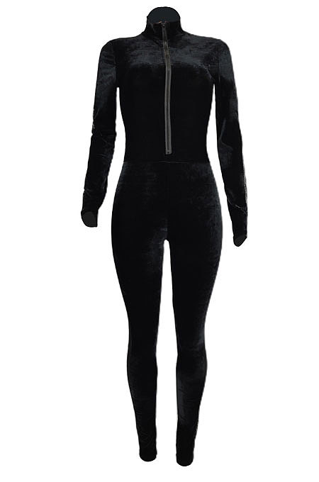 Dark Coffee  Women Korea Velvet Thick Sexy Gridding Spliced High Waist Bodycon Jumpsuits BYQ1039-2