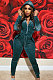 Green High Quality Velvet Long Sleeve Hoodie Tops Skinny Pants Plain Color Sets YLY128-8