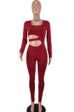 Brown Euramerican Women Solid Color Dew Waist Sexy High Waist Bodycon Jumpsuits BYQ1037-3