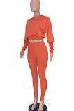 Black Women Pure Color Long Sleeve Fashion Sexy Dew Waist Hooded Tops Sport Pants Sets ED8534-1