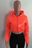 Orange Winter PU Long Sleeve Hooded Cotton Padded Crop Coat LA3295-4