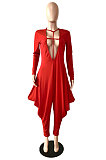 Red Wholesale Pure Color Long Sleeve Deep V Neck Collect Waist Jumpsuits YNS1673-2