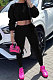 Black Women Long Sleeve Round Collar Solid Color Fashion Dew Waist Drawsting Pants Sets BYQ1035-2