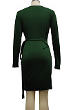 Black High Quality Long Sleeve V Neck Slim Fitting Plain Color Business Dress SMR10276-2