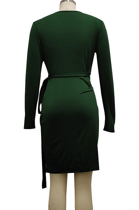 Black High Quality Long Sleeve V Neck Slim Fitting Plain Color Business Dress SMR10276-2