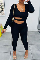 Black Euramerican Women Solid Color Dew Waist Sexy High Waist Bodycon Jumpsuits BYQ1037-1