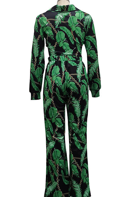 Black Sexy New Printing Long Sleeve Bandage Crop Tops Wlide Leg Pants Sets SMR10673-3