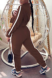 Black Women's High Quality Side Strip Long Sleeve Zip Front Sweater Velvet Trousers Sets TZ1208-2