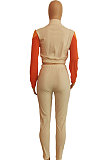 Autumn Winter New Matching Color Long Sleeve Zip Front Tops Skinny Pants Casual Sets SDE1088
