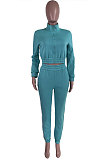 Black Women's High Quality Side Strip Long Sleeve Zip Front Sweater Velvet Trousers Sets TZ1208-2