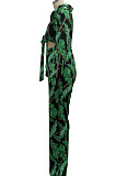 Black Sexy New Printing Long Sleeve Bandage Crop Tops Wlide Leg Pants Sets SMR10673-3
