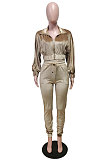 Brown High Quality Velvet Batwing Sleeve Zip Crop Tops Trousers Plain Color Sport Sets WY6844-1