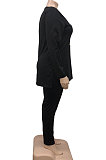 Pink Wholesale Fat Women Letter Printing Long Sleeve V Neck Slit T-Shirts Skinny Pants Plain Color Set WA77277-3