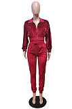 Brown High Quality Velvet Batwing Sleeve Zip Crop Tops Trousers Plain Color Sport Sets WY6844-1