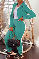 Sea Blue Women's High Quality Side Strip Long Sleeve Zip Front Sweater Velvet Trousers Sets TZ1208-3