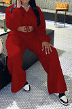 Grey Modest New Long Sleeve Drawsting Zip Hooded Tops Wide Leg Pants Sport Sets TZ1209-1