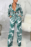 Black Sexy New Printing Long Sleeve Bandage Crop Tops Wlide Leg Pants Sets SMR10673-3