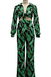 Black Sexy New Printing Long Sleeve Bandage Crop Tops Wlide Leg Pants Sets SMR10673-3